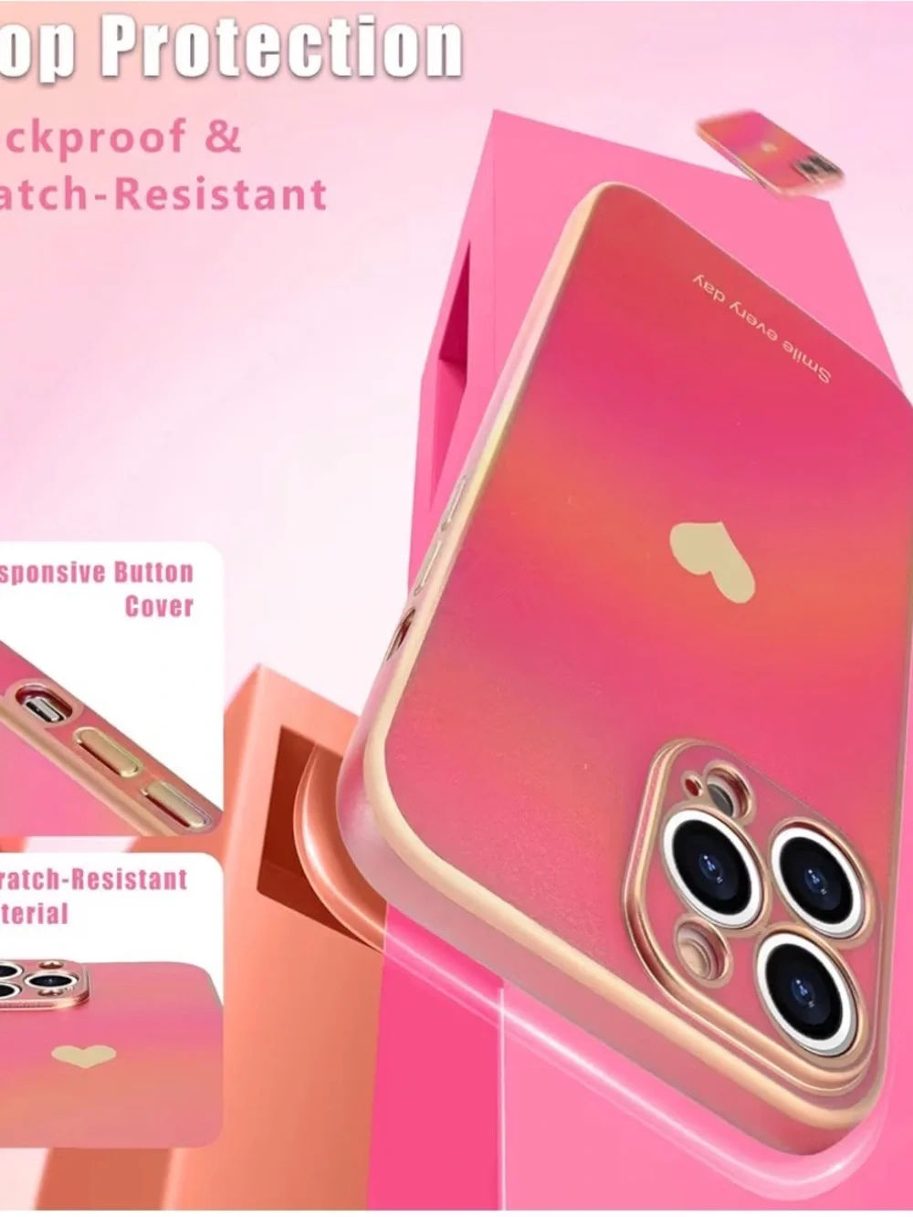 Pink Heart Phone Case for iPhone 13 Pro Max - Smile Every Day